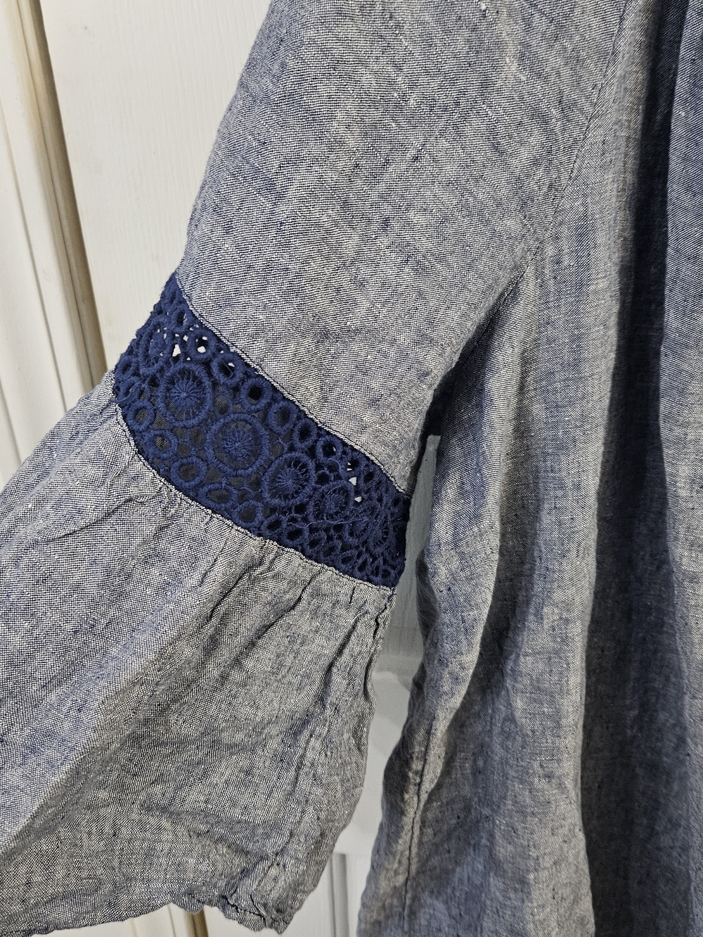 crown & ivy Chambray Midi Dress with Navy Lace Accents - Picture 3 of 4